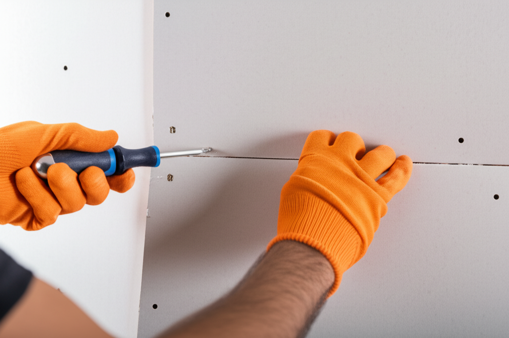 Professional installing new drywall